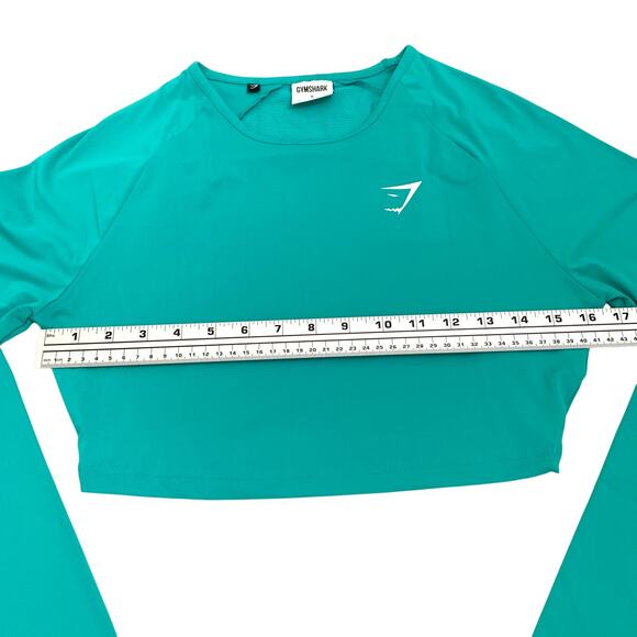 Gym Shark Womens Training Top Teal Sz Small Crop Top Long Sleeve Workout Active - Picture 8 of 14